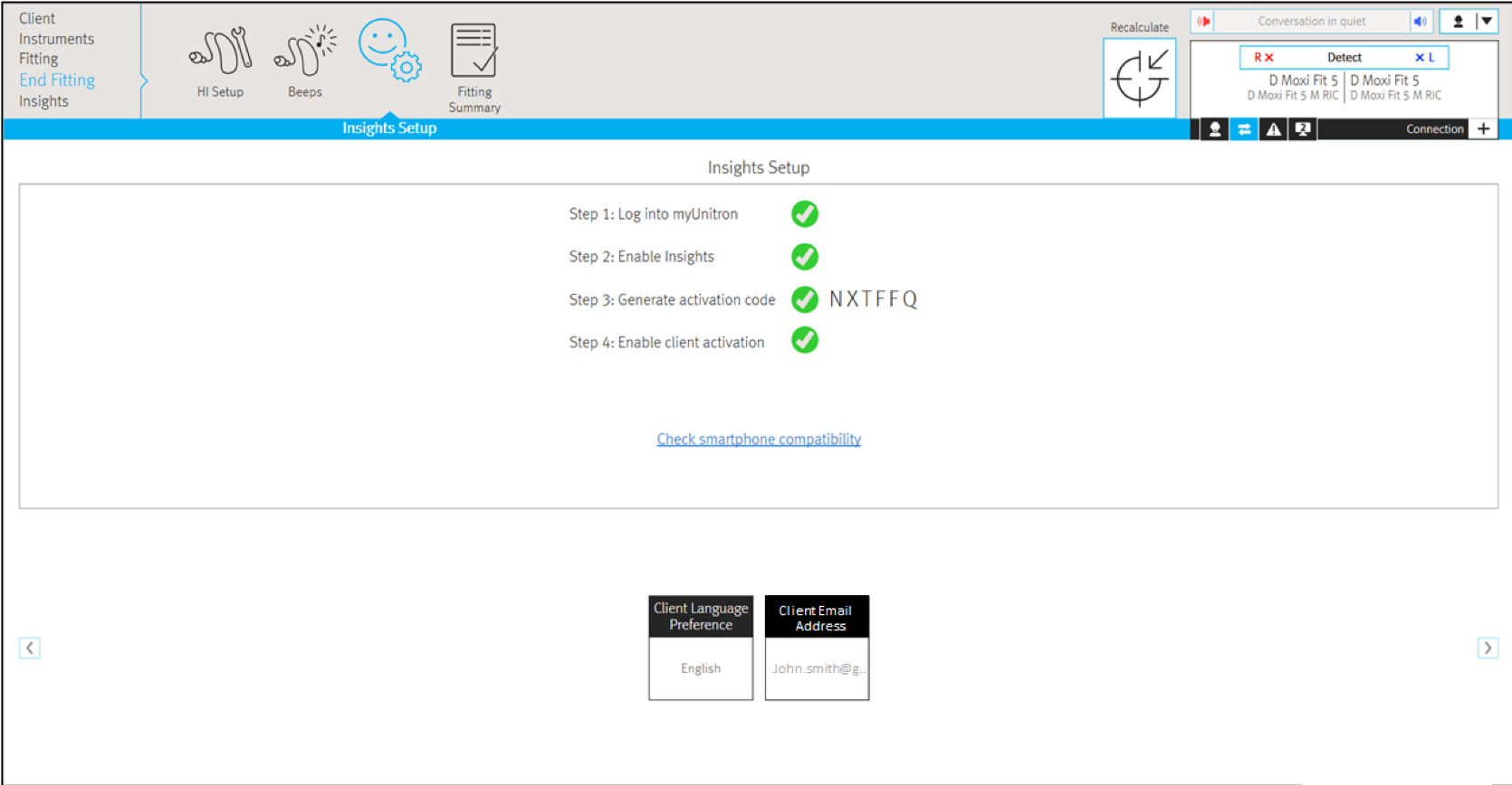 Insights setup screen