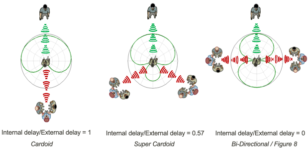 Polar plot patterns created by varying the internal delay imposed on X2(t) relative to the fixed external time delay X1(t)