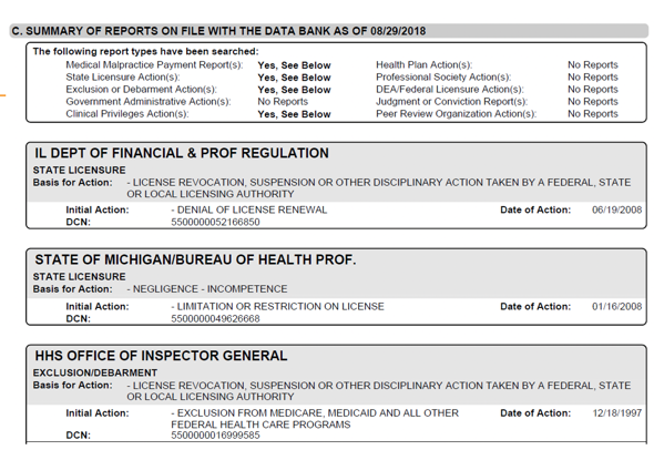 Sample of an NPDB report