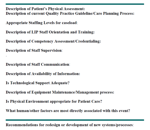 Example of a root cause analysis form