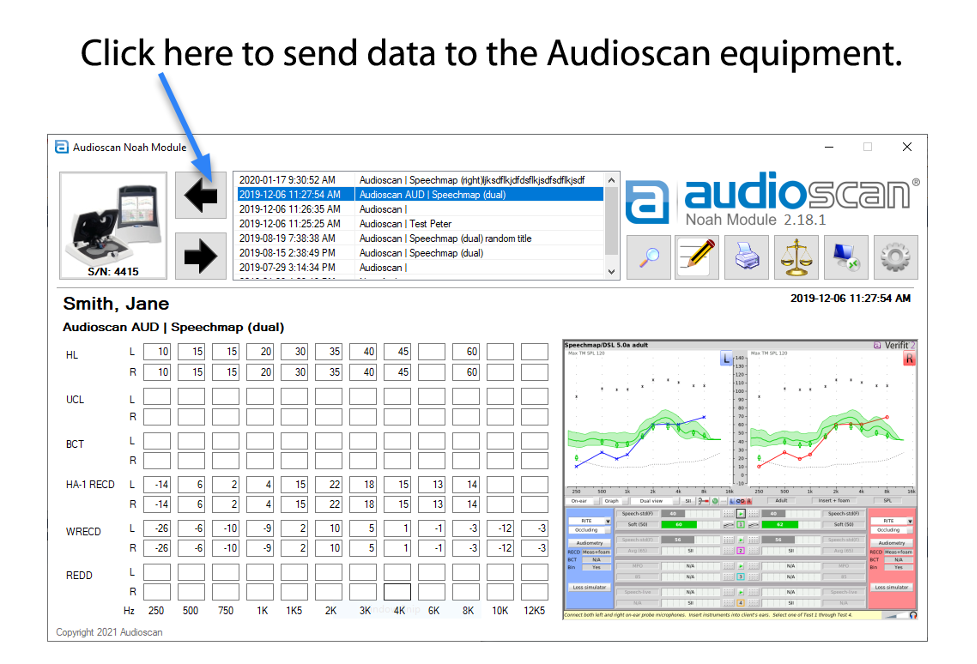 Audioscan NOAH module screen