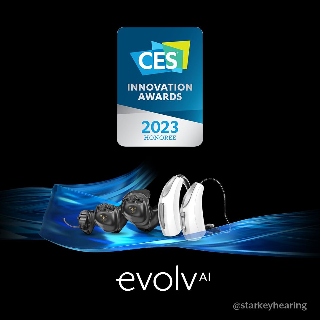 Starkey's Evolv AI hearing aids under a CES Innovation Award 2023 honoree image