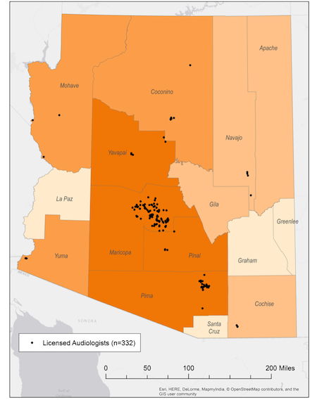 Map of audiology clinic sites in Arizona.