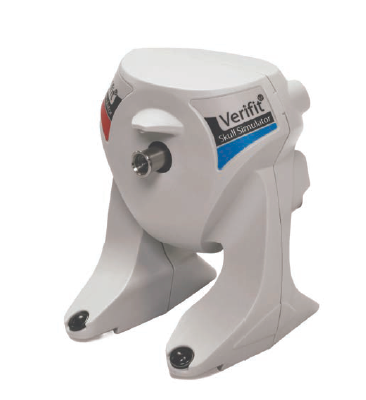 A close-up view of the Audioscan Verifit Skull Simulator, a device with an abutment used for coupling bone conduction devices.