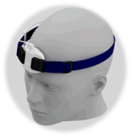 : A head model wearing the RBM microphone on the forehead