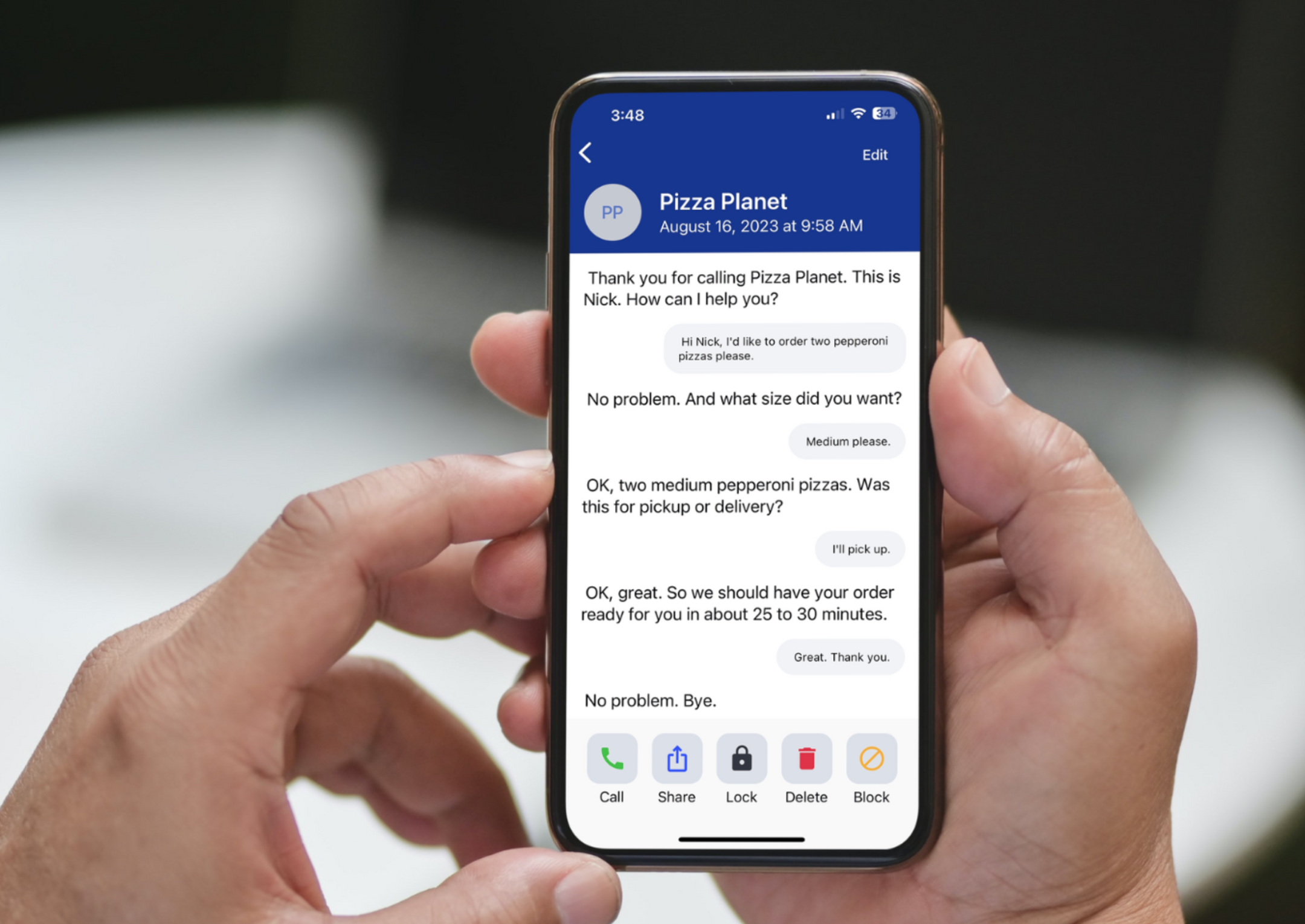 Call Transcript view in the Innocaption app