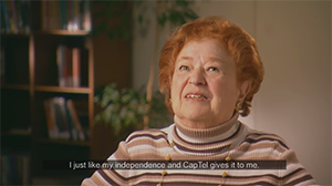 Female CapTel user providing a testimonial